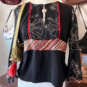 Elegant Black and Red Floral Women's Blouse